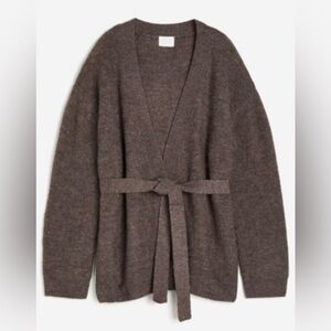 H&M Brown-Taupe Belted Open-Front Knit Cardigan